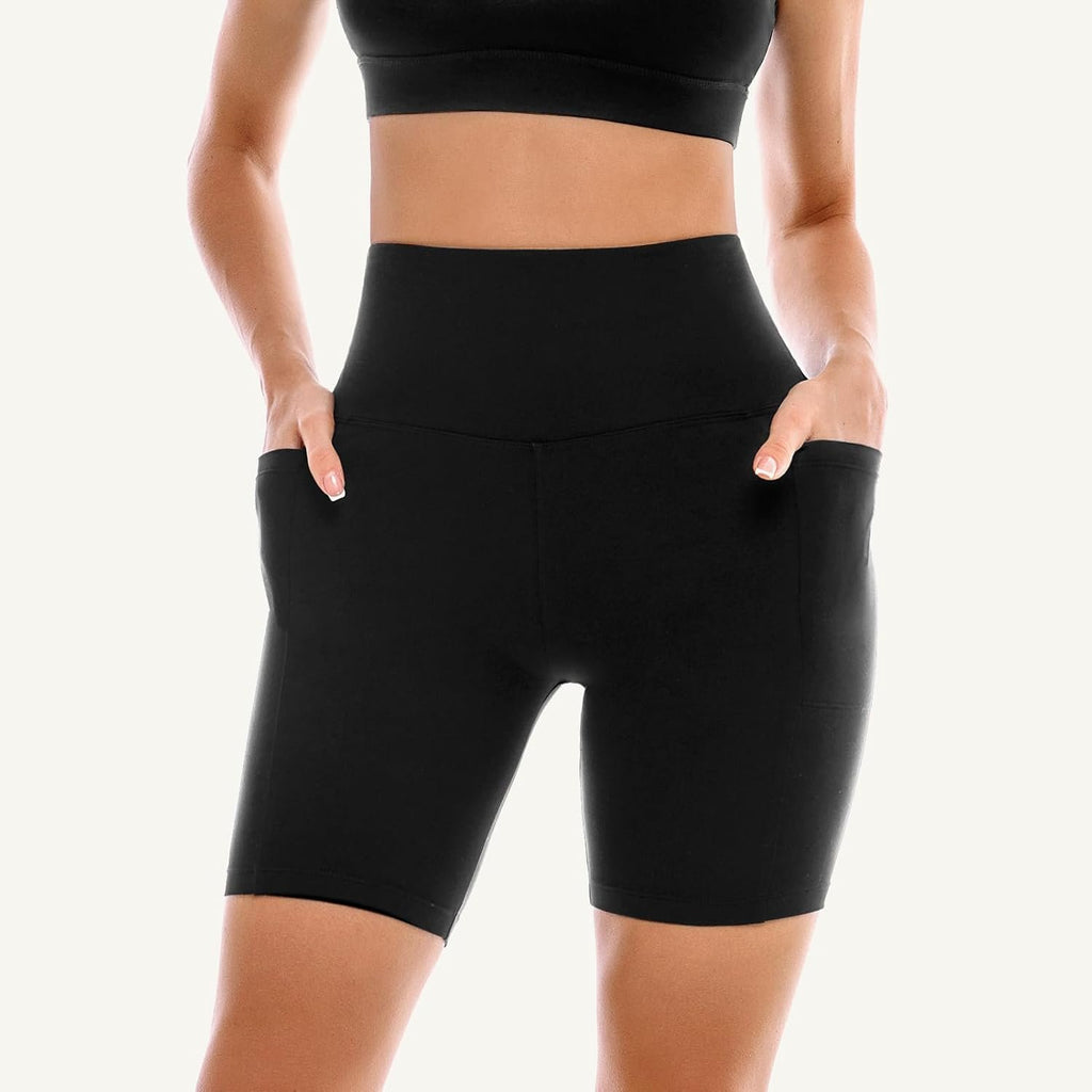 Leafigure 2 Pack Womens Biker Shorts with Pockets 6" | High Waisted, Tummy Control, Running, Gym, Workout, Yoga Shorts