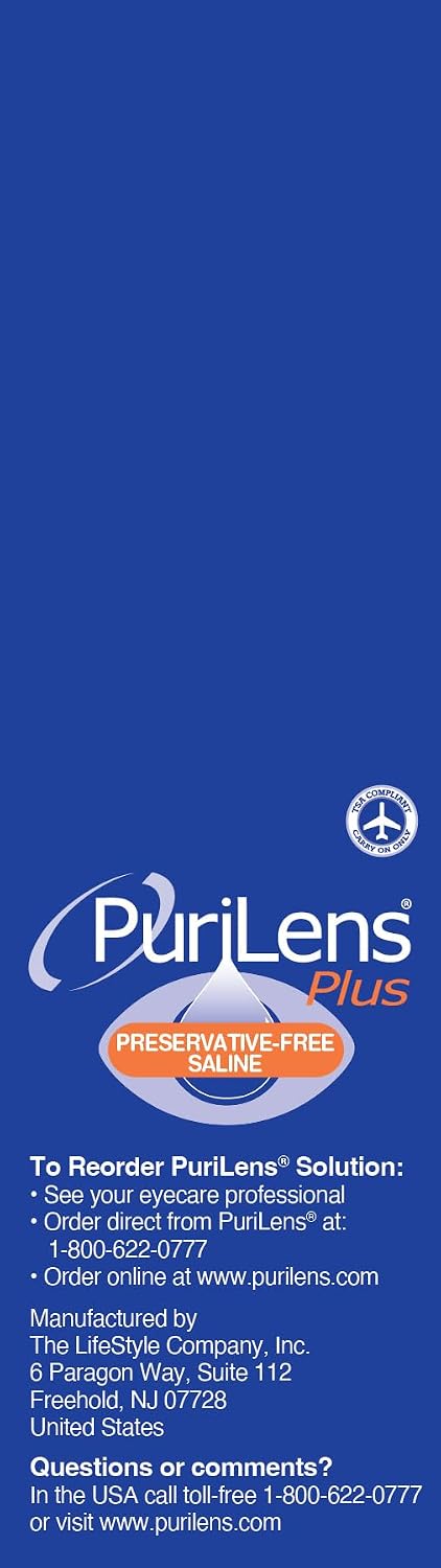 Purilens Plus Preservative-Free Contact Lens Saline 120ml (4 fl. oz.) 3 Pack