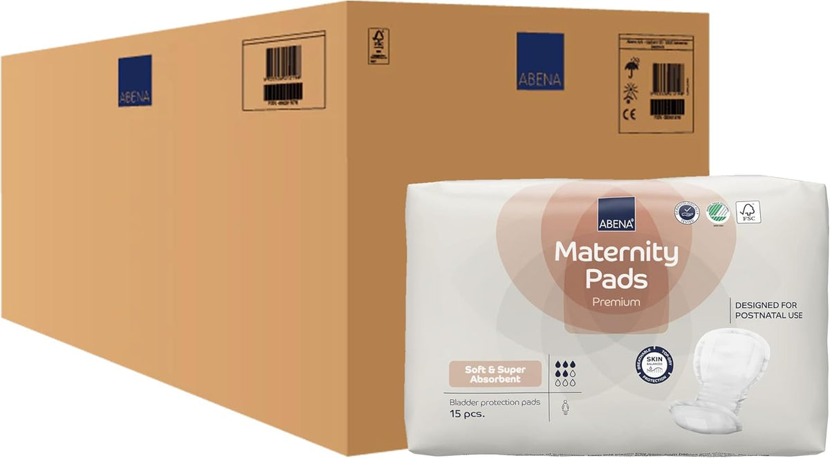Abena New Mom Maternity Pads for Women - 15 Count, Super Absorption, Soft Disposable Pads for After-Delivery Incontinence (Box of 18)