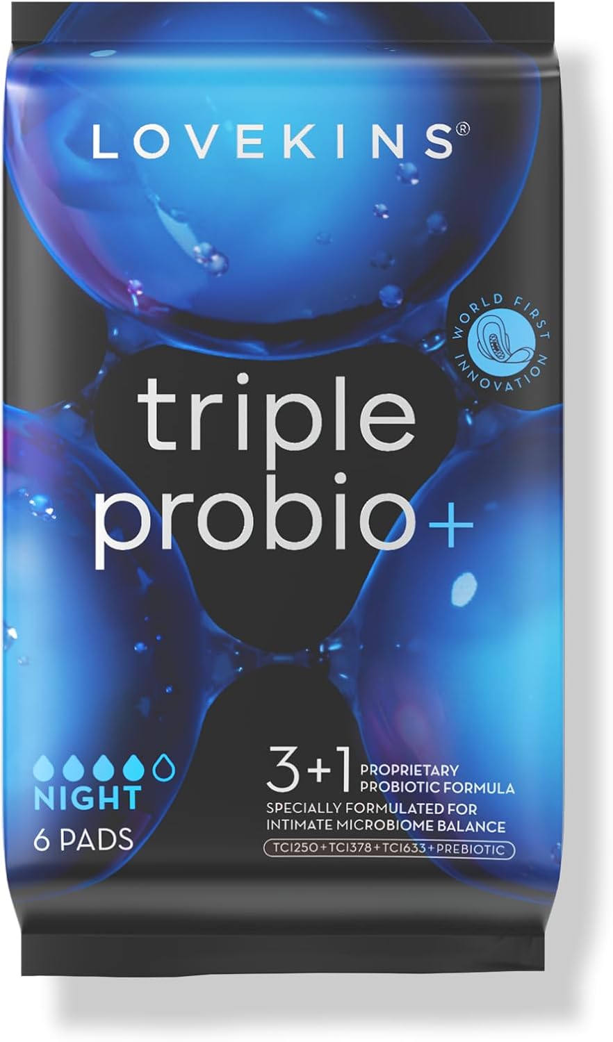 Lovekins Triple ProBio Night Pads, Overnight & Heavy Flow Protection, Ultra-Thin Design