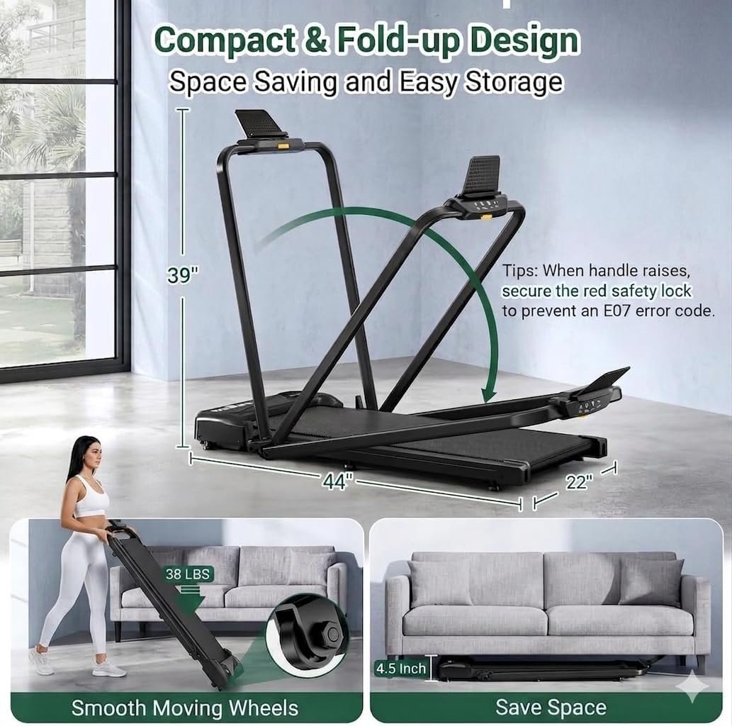 THERUN Walking Pad with Handle Bar, Compact Under Desk Portable Treadmill