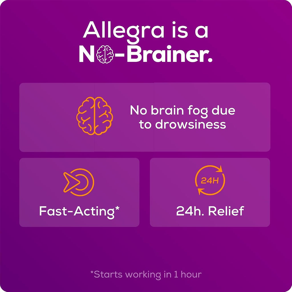 Allegra Adult 24-Hour Allergy Relief Tablets, Non-Drowsy Indoor and Outdoor Allergy Medicine, 180 mg Fexofenadine HCI Antihistamine Pill, 100-Count