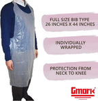 Gmark Poly Apron Individual Wrapped, Medium Weight, Disposable Polyethylene PE Aprons Waterproof, Food, Cooking 100pcs GM0002