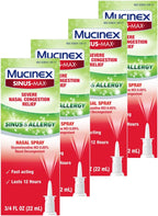 Mucinex Sinus-Max Nasal Spray for Sinus & Allergy, Fast-Acting & Fragrance Free, 12 Hour Severe Nasal Congestion Relief, 0.75 Fl Oz (Pack of 4)