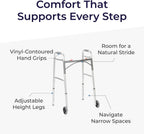 Drive Medical Two-Button Folding Walker with Wheels, Height Adjustable | Two-Button Rolling Walker Features Dual Push-Button Operation, Adjustable Height and Durable Aluminum Frame