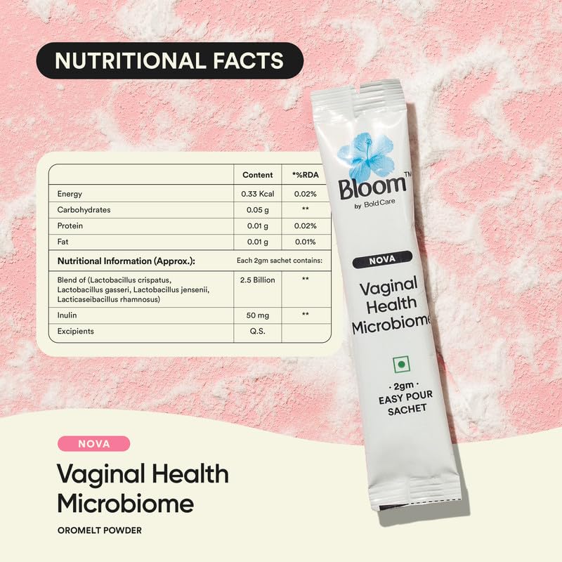 Bloom by Bold Care Intimate Microbiome Oromelt Powder | For Intimate Health & UTI Prevention | Probiotic | Reduces Bacterial Infection | Strawberry Flavour | 20 Easy Pour Sachets (Pack of 1)
