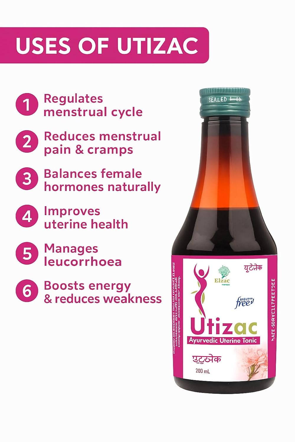 UtiZac UTI Care Syrup 200 ml – Sugar-Free Herbal Supplement for Urinary Tract Infection Relief – Supports Bladder Health & Comfortable Urination – Natural Formula for Men & Women