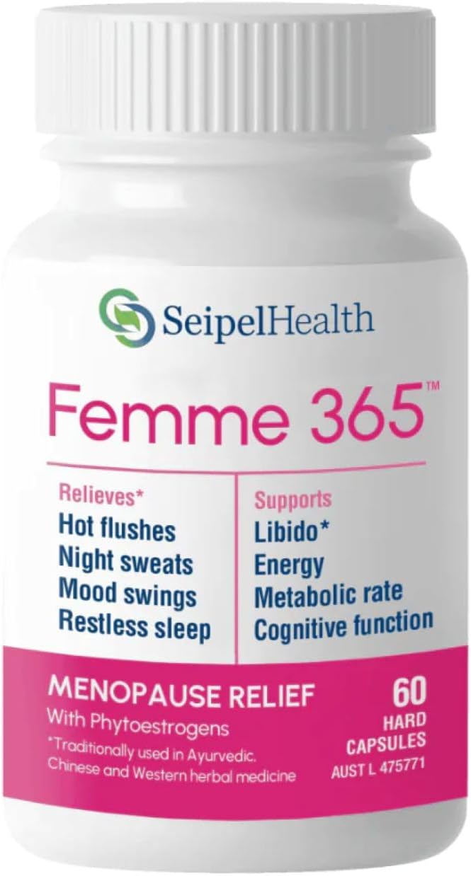 Femme 365 Hormonal Support for Women, Herbal Hormonal Supplements for Peri-Menopause and Menopause, Reduces Symptoms of Intense Hot Flushes, Promotes Healthy Libido, and More, 60 Capsules