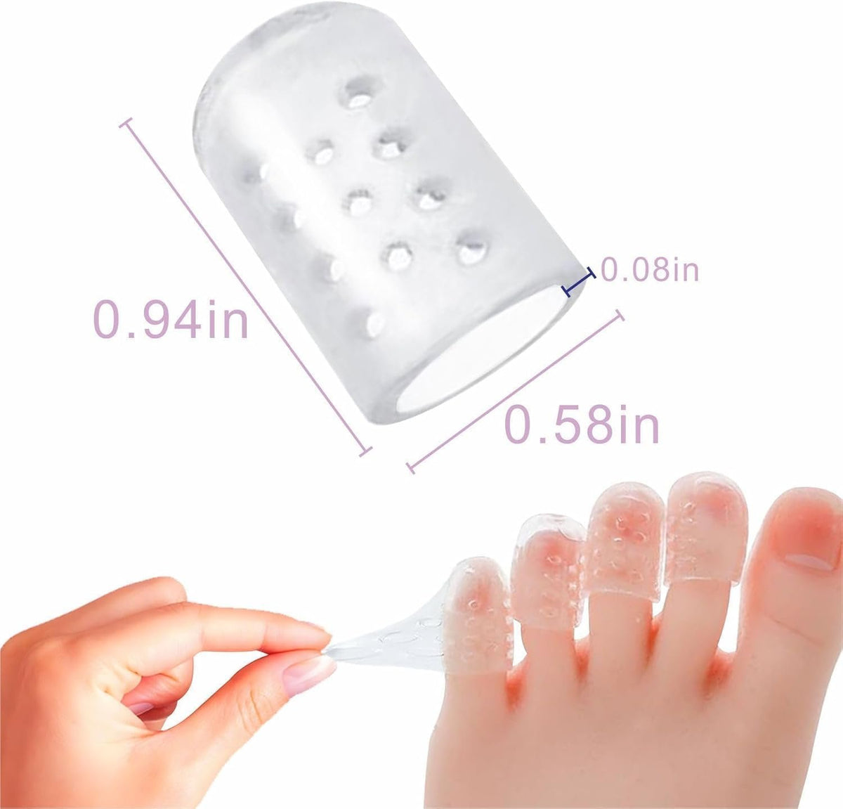 20PCS Silicone Toe Protectors, Breathable Toe Covers, Clear Soft for Women Stand, Walk, Run, Hiking, Wear High Heels, Preventing Blisters, Friction, and Pressure Discomfort