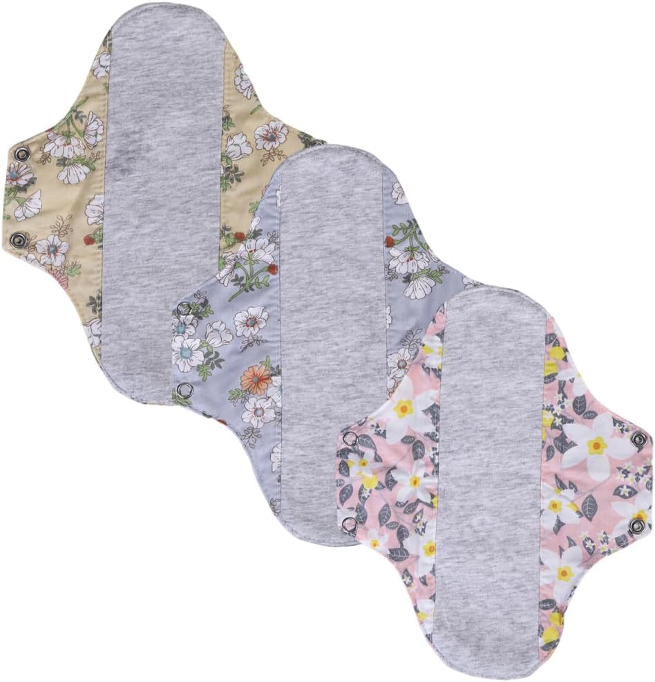 3 Pieces Reusable Sanitary Pads, Antibacterial Panty Liners, Washable Night Pads for Abundant Menstrual Flow