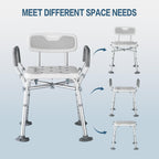 550lb Adjustable Shower Chair with Arms, Back and Suction Cup Feet | 6 height settings from13.4–18.1in, reinforced crossbars and tool-free assembly for easier setup and daily bathing.