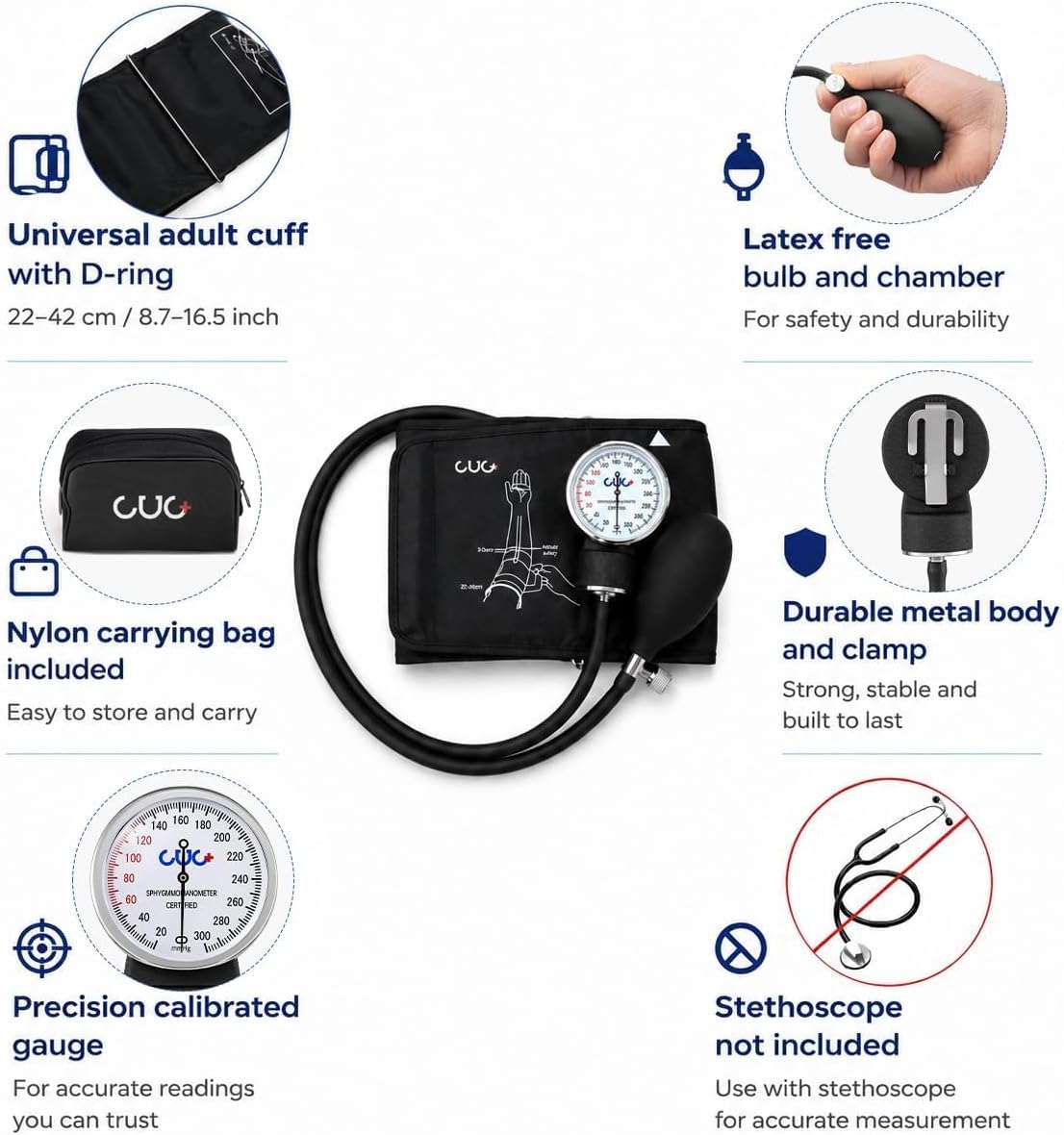CUG Manual Blood Pressure Cuff, Accurate Measurement (Black)