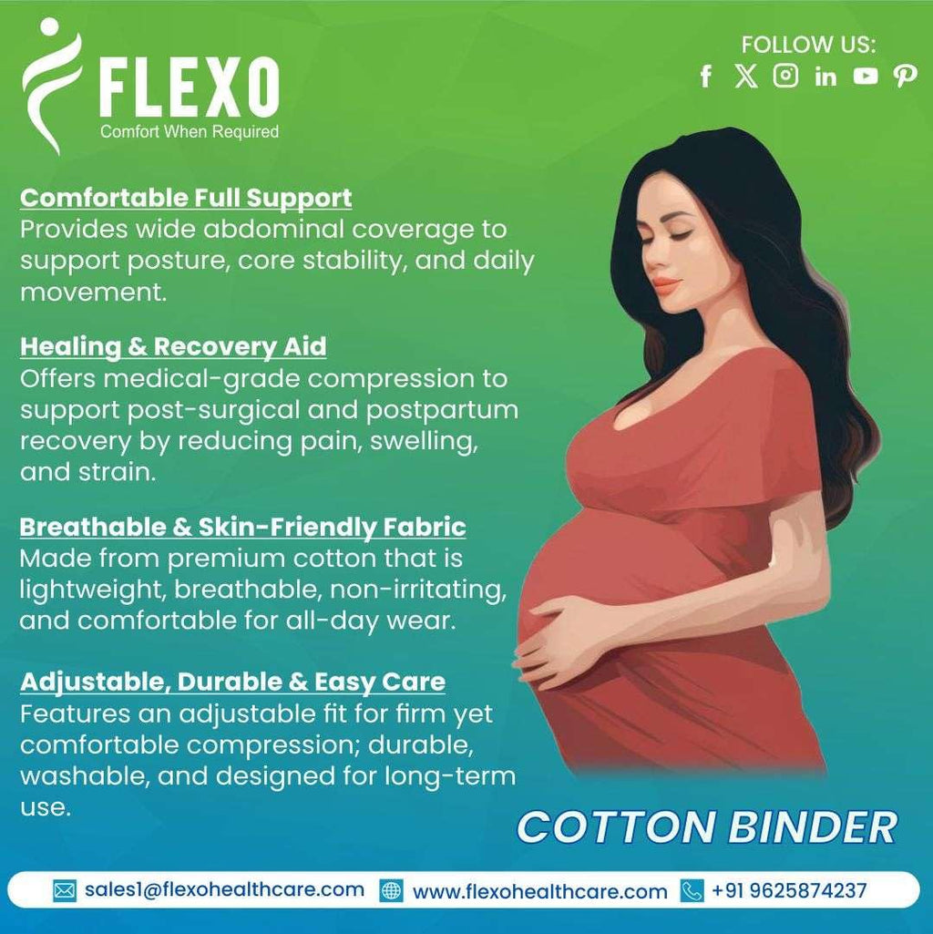 Flexo Post Surgical Cotton Abdominal Binder for Women | Breathable Cotton Support Belt for Pain Relief, Compression & Recovery (Size - L)