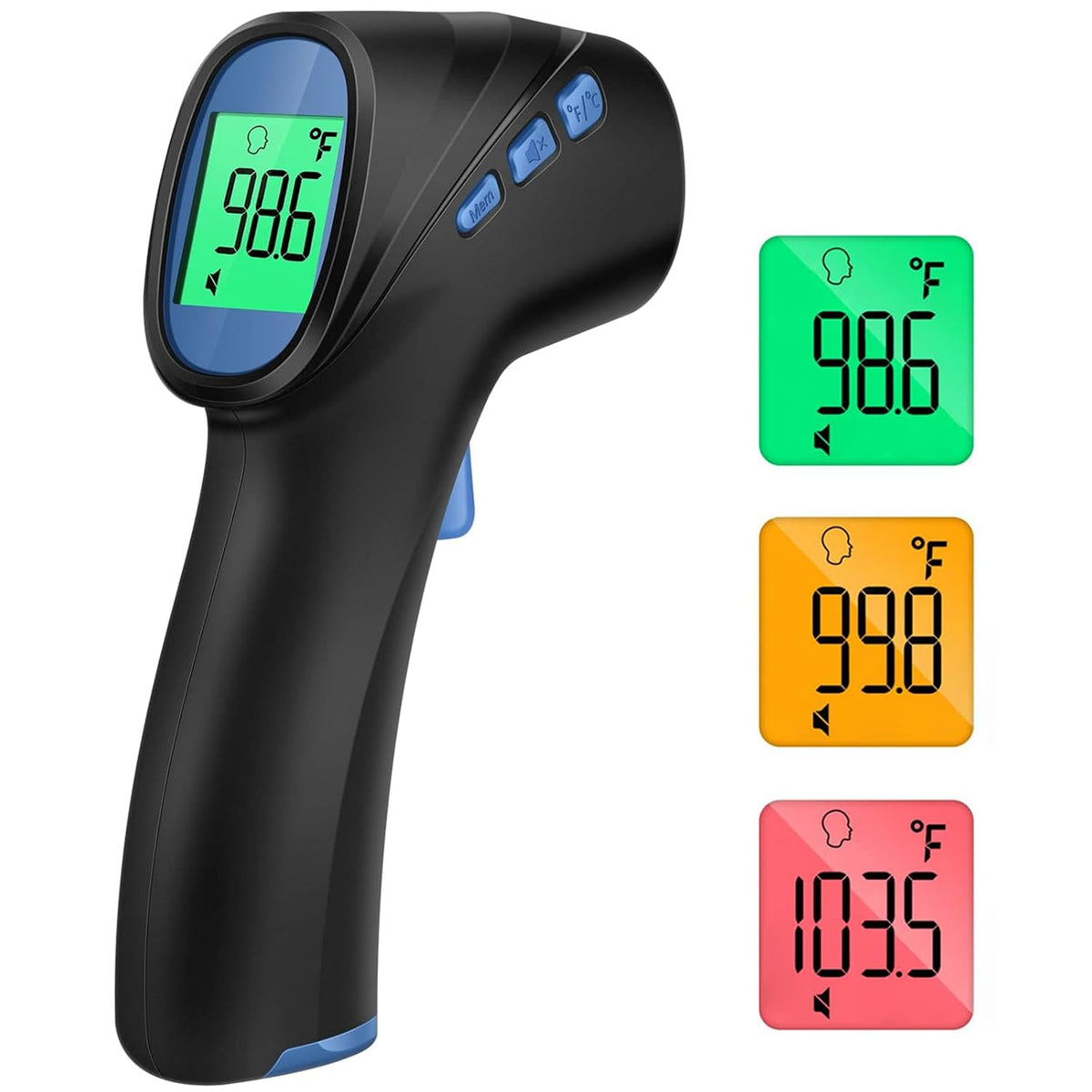 Forehead Thermometer for Adults and Kids, Non Contact, 1s Result (Black) | 3-Color Fever Alarm, 35 Memory Recalls, 2-in-1 Mode, Silent Mode, Large & Clear Backlit Display, FSA Eligible, Easy to use
