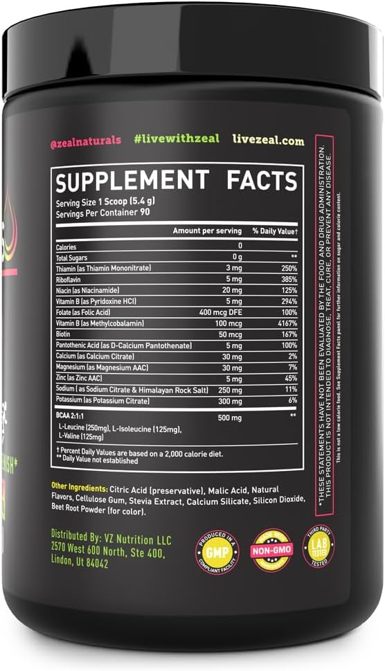 Zeal Naturals Electrolyte Powder - 90 Servings | Keto Electrolytes Powder | Zero Sugar, BCAAs, B-Vitamins | Potassium, Zinc, Magnesium | Hydration Powder Recovery Drink | Passion Fruit Orange Guava