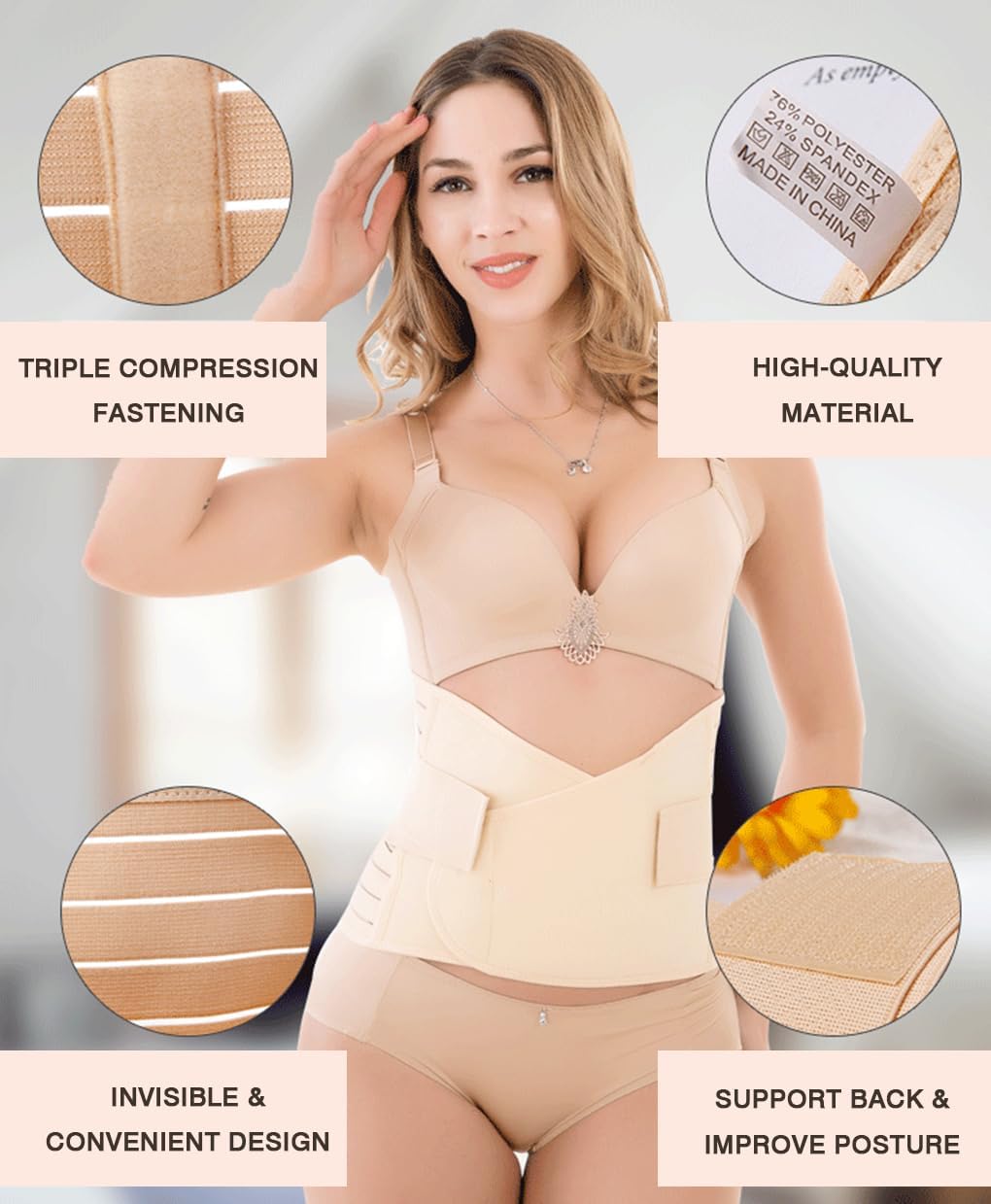 Vivva Belly Band Recovery Support Belt Wrap- Post Partum Girdles Tummy Bandit Binder - Postnatal Abdomen Pelvic Compression Corset Binding Body Shaper Shapewear