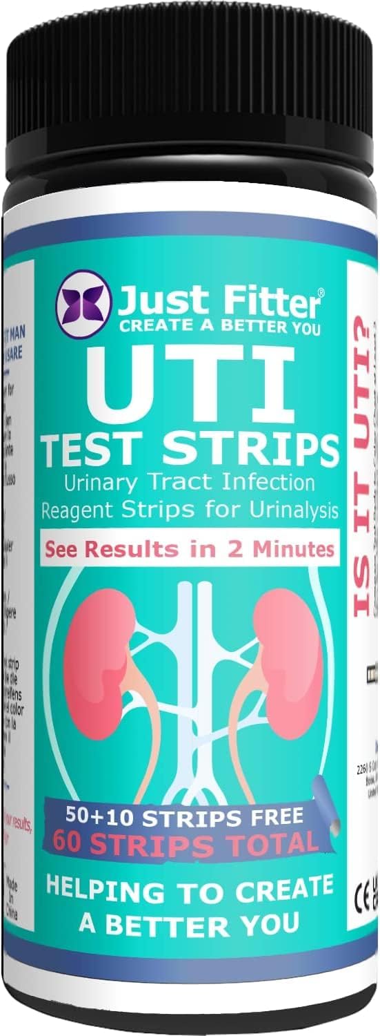 Just Fitter UTI Urine Test Strips. Urinary Tract Infection Strip. Simple, Fast and Accurate Results. Urinalysis Home Testing Stick Kit for Nitrite and Leukocytes.