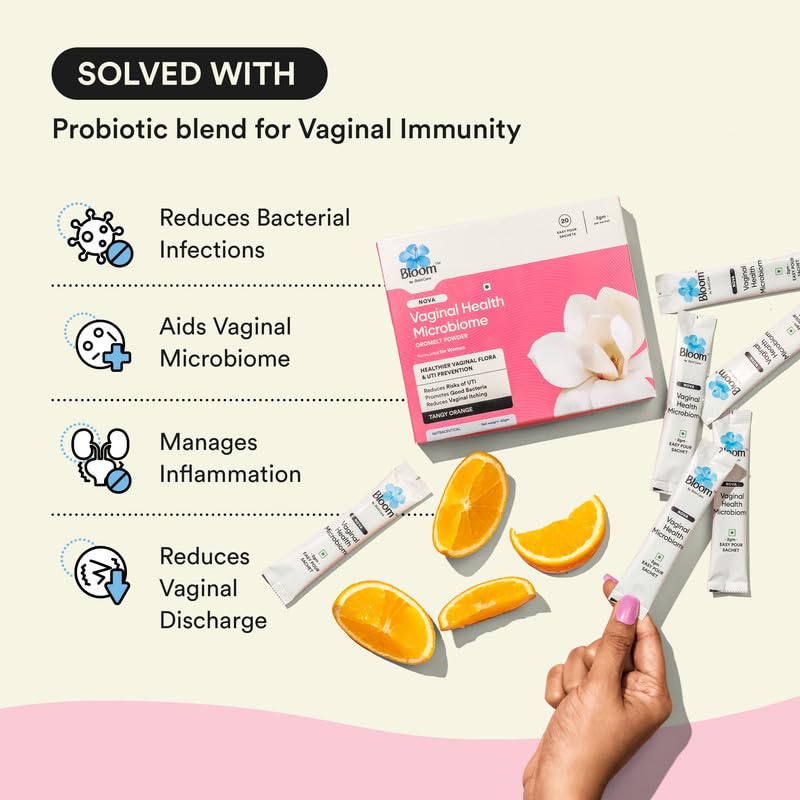 Bloom by Bold Care Intimate Microbiome Oromelt Powder | For Intimate Health & UTI Prevention | Probiotic | Reduces Bacterial Infection | Strawberry Flavour | 20 Easy Pour Sachets (Pack of 1)