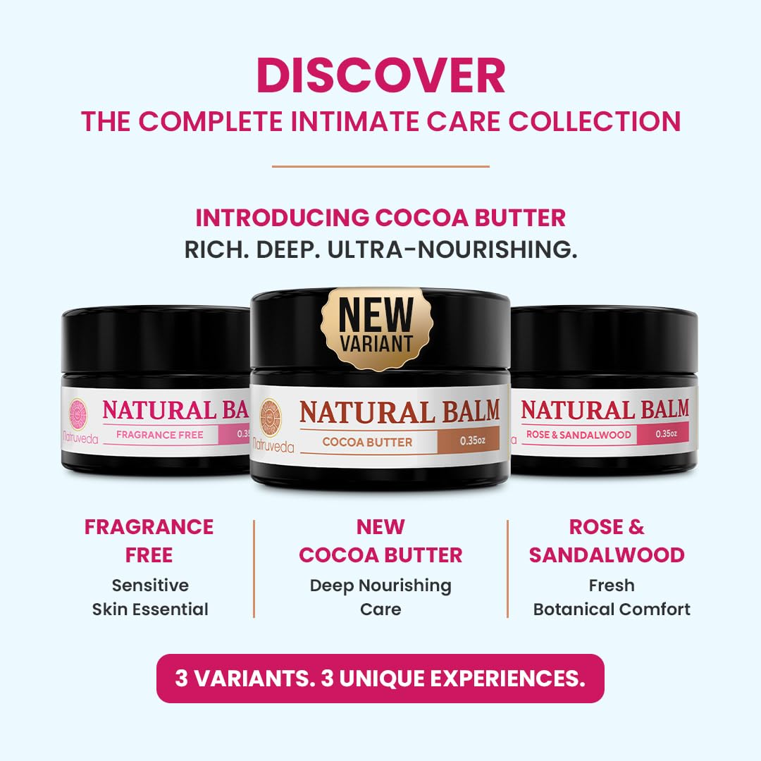 Vulva Balm Discovery Pack – Fragrance-Free,Cocoa & Rose Sandalwood | Feminine Moisturizer for Dryness, Itching, Chafing & Odor | Natural Intimate Skincare – 0.35 oz Jars (3-Pack)