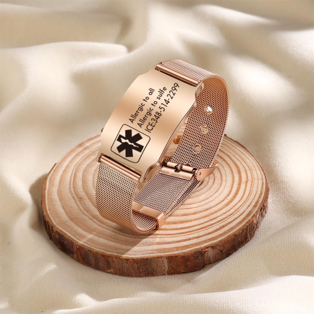 Custom Medical Bracelet for Women Men - Personalized Engraved Stainless Steel Waterproof Emergency Alert Medical ID Bracelet Allergy Wristband