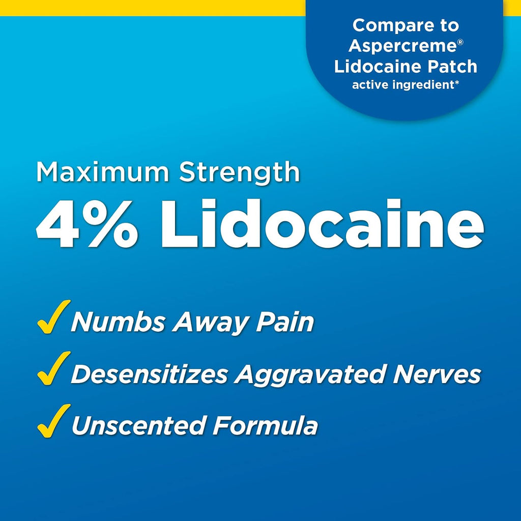 Amazon Basic Care Maximum Strength OTC Pain Relief , 4% Lidocaine Patch, 3.9” x 5.5”, 15-Count Box (Previously HealthWise)