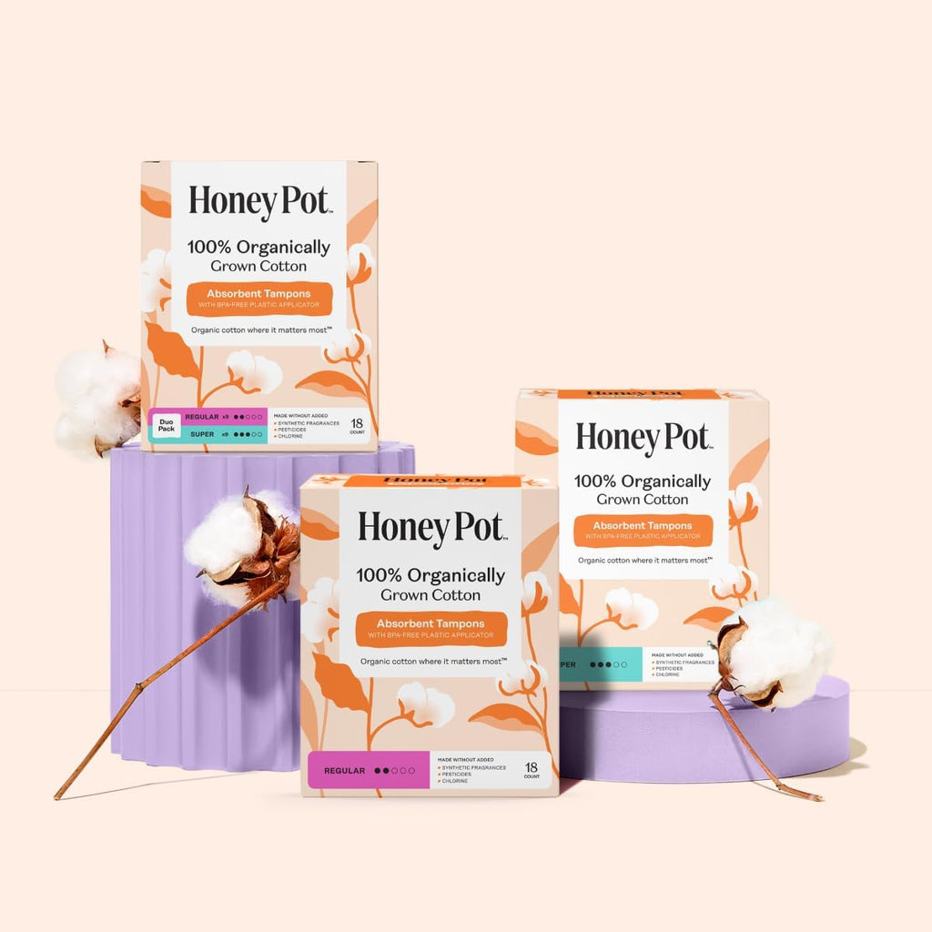 The Honey Pot Company - 100% Organic Cotton Tampons - Regular & Super | Multipack - Tampons w/BPA Free Plastic Applicator - Unscented - Without Fragrances or Chlorine - Feminine Care - 54ct