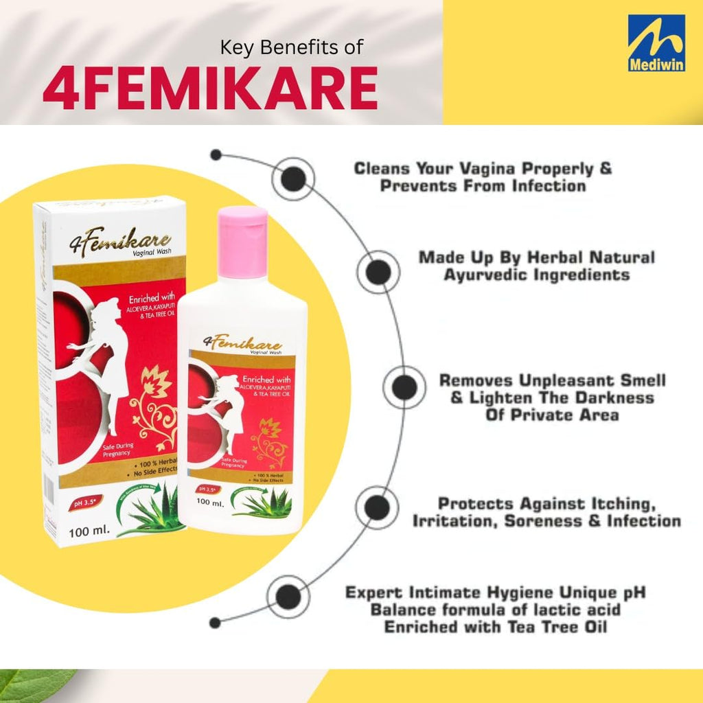 4Femikare Vaginal Wash – 100 mL | pH-Balanced Intimate Hygiene for Women | Helps Reduce Itching, Irritation & Dryness | Soap-Free, Paraben/SLS-Free | Gentle Daily Use, All Skin Types
