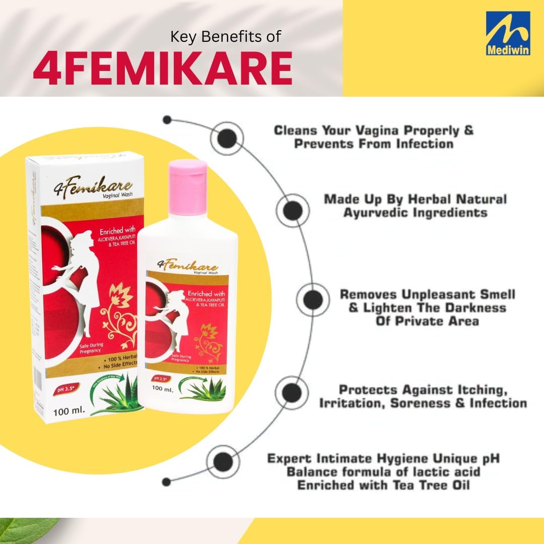 4Femikare Vaginal Wash – 100 mL | pH-Balanced Intimate Hygiene for Women | Helps Reduce Itching, Irritation & Dryness | Soap-Free, Paraben/SLS-Free | Gentle Daily Use, All Skin Types