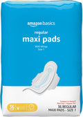Amazon Basics Thick Maxi Pads with Wings for Periods, Regular Absorbency, Feminine Pads, Unscented, Size 1, 36 Count