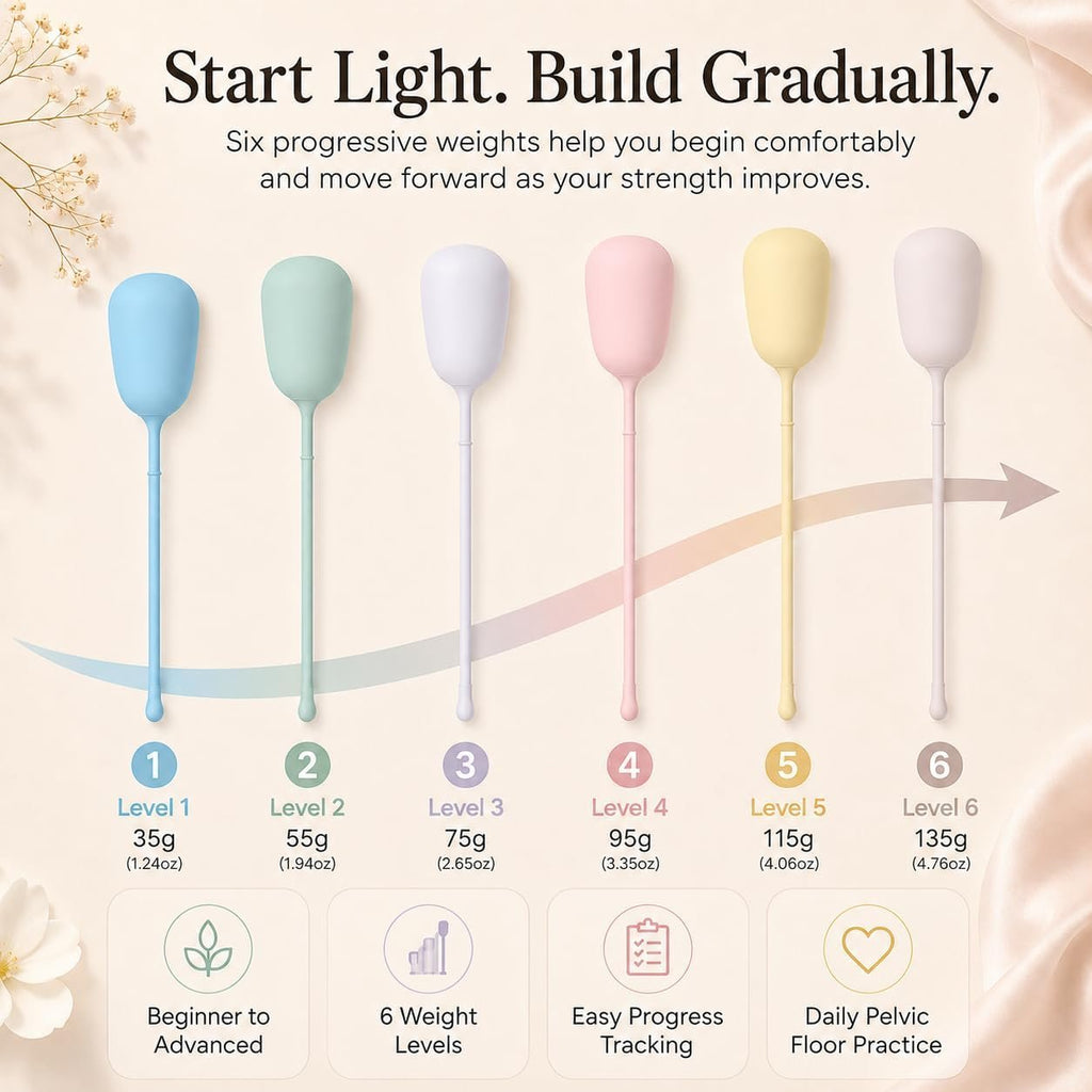 Kegel Exercise System, Set of 6 Silicone Pelvic Floor Weights for Women