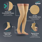 Tynor Compression Stocking Mid Thigh Classic, Beige, Large, 1 Pair