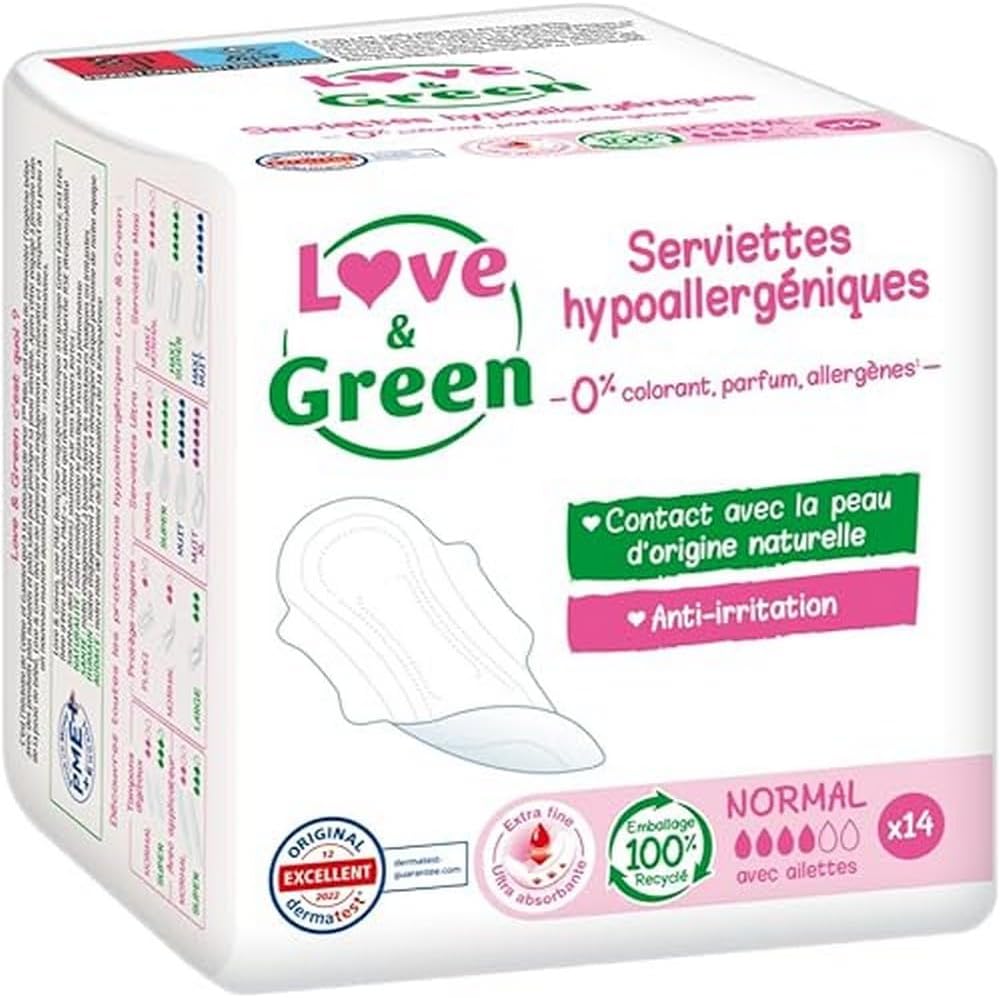 Love & Green - Normal Hypoallergenic Pads (0%, Pack of 14)