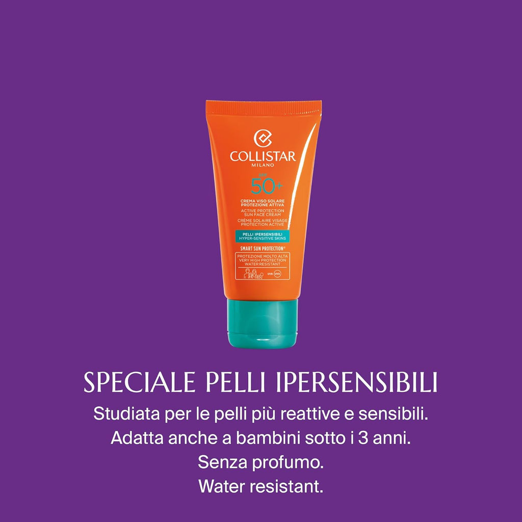 Collistar Sun Cream Face Protection SPF 50+, Prevents Wrinkles and Spots, Also Ideal for Neckline, Hands and Chest 50ml