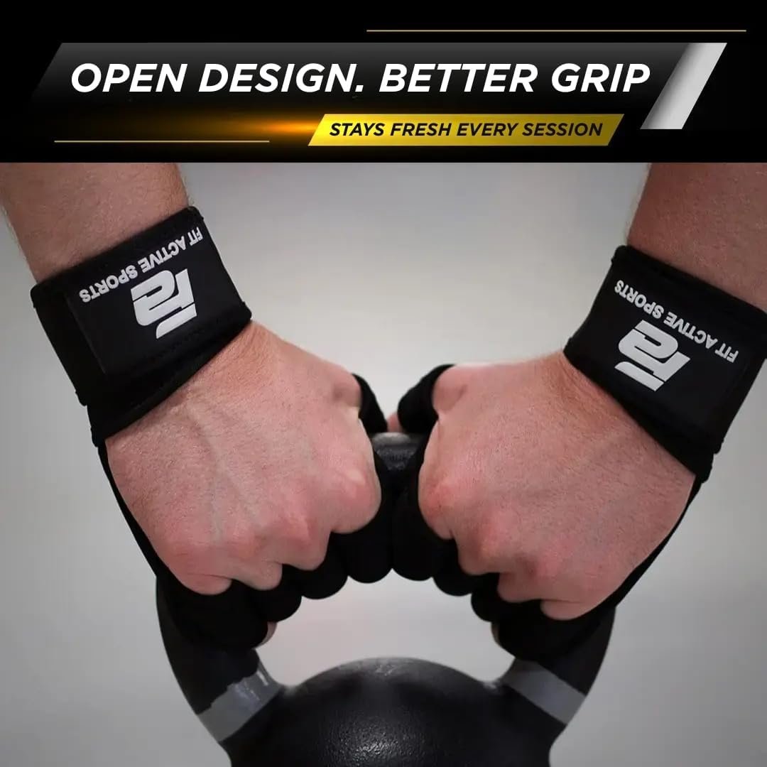 Fit Active Sports New Ventilated Weight Lifting Workout Gloves with Built-in Wrist Wraps for Men and Women - Great for Gym Fitness, Cross Training, Hand Support & Weightlifting.