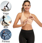 Womens Zip Front Sports Bra Wireless Post-Surgery Bra Padded Strappy Medium Support Yoga Exercise Athletic Bras