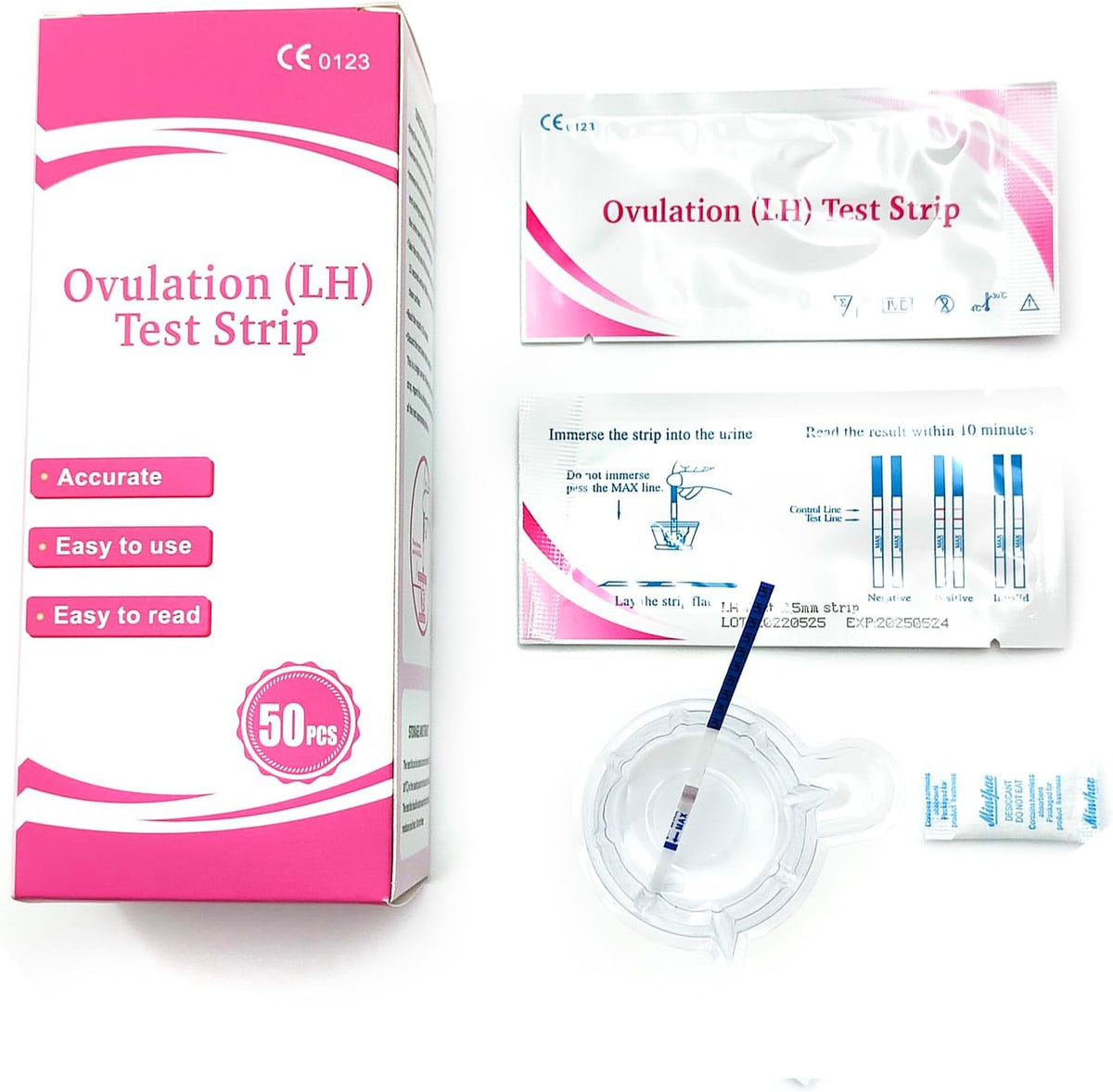 Ovulation Test Strips, 50 LH Ovulation Predictor Kit with 50 Collection Cups, Over 99% Accurately Track Ovulation Test