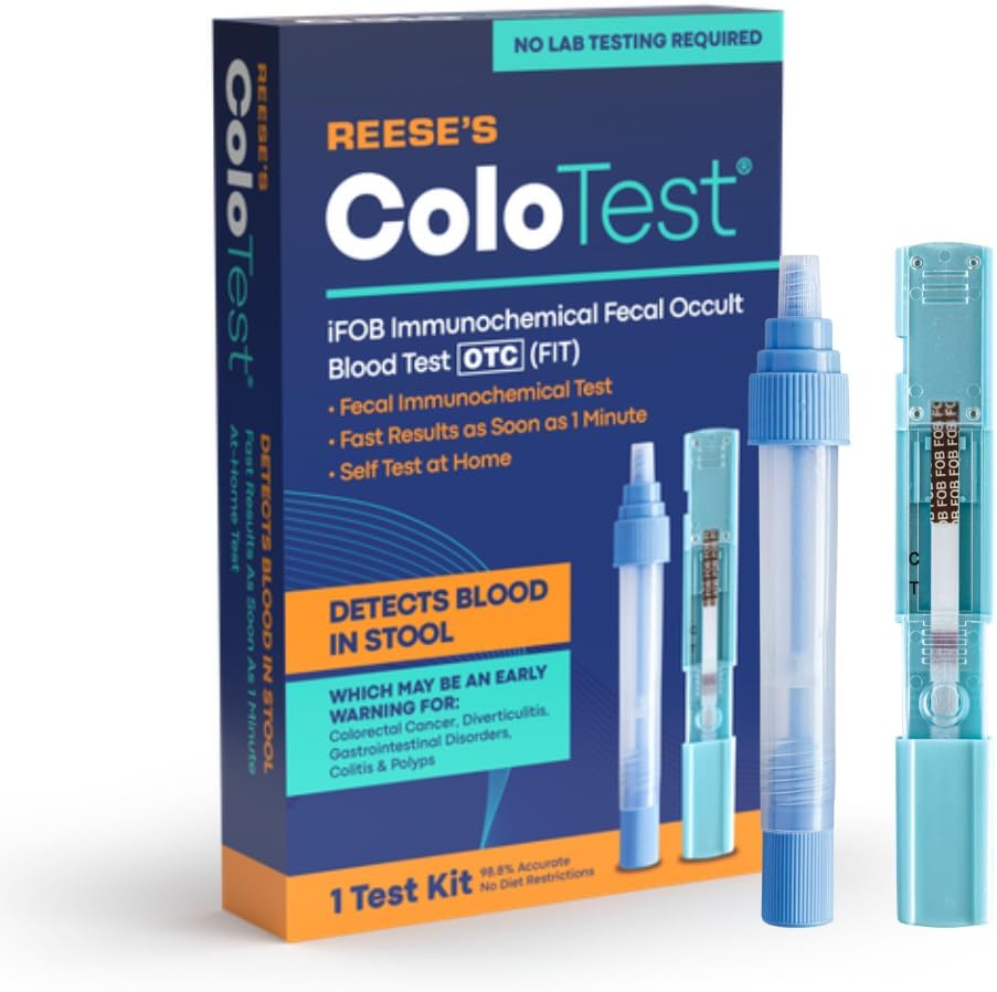 Reese's ColoTest, FIT Immunochemical Home Fecal Occult Blood Test Kit, 1 Ct | Easy to Use Colon Health Screening, Detects Hidden Blood in Stool, 1-Minute Results, 98.8% Accurate