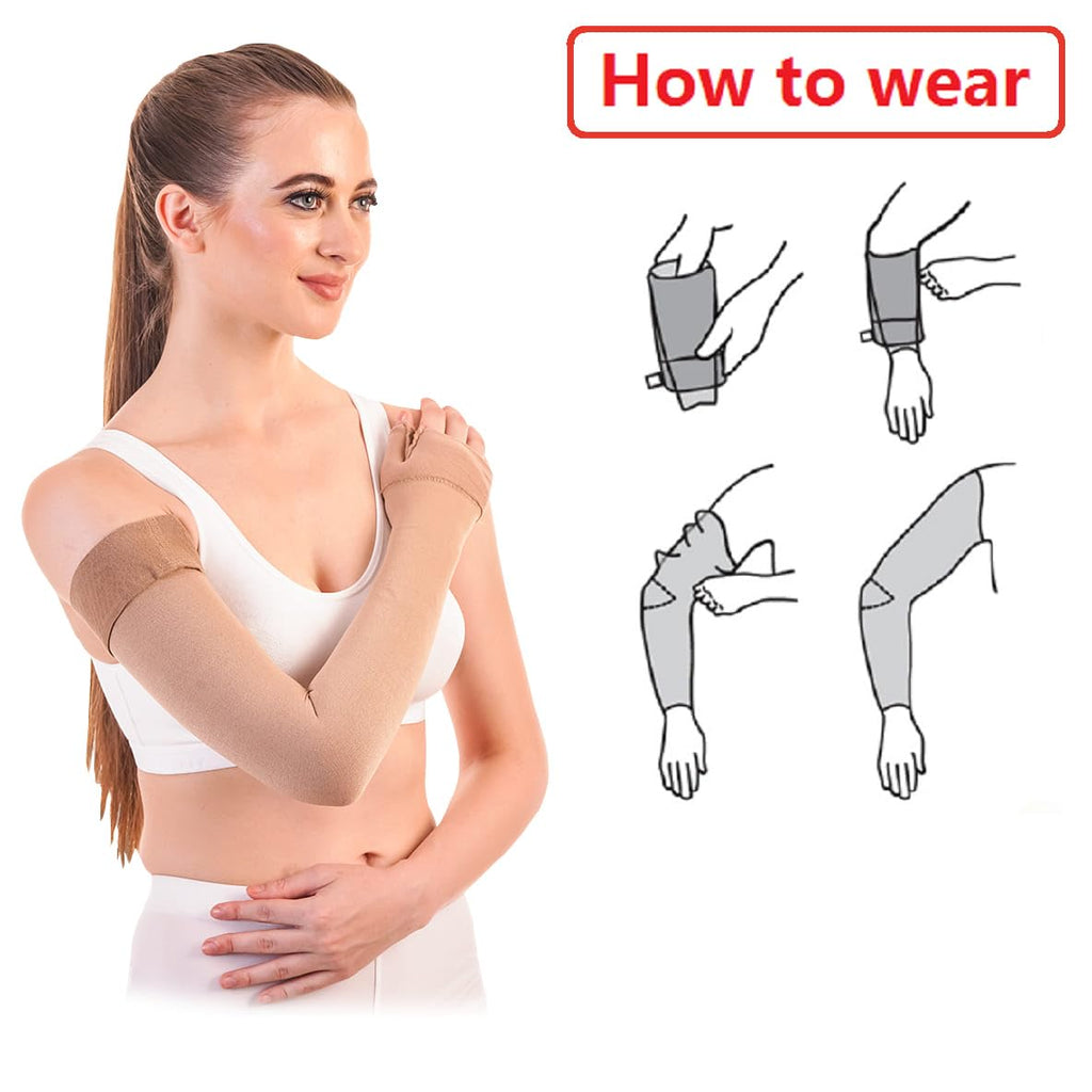 Lymphedema Arm Sleeve (Single) - Compression Stocking Recommended by Doctors, For Post-Mastecomy & Lymphoedema of Hand and Arm, Extra-Firm Graduated Compression (For Women & Men)