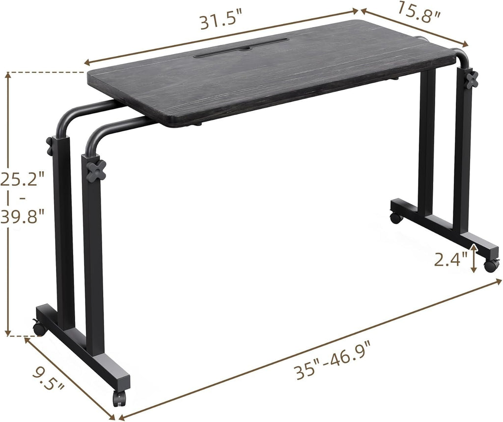 Overbed Table with Wheels, Height Adjustable Hospital Bed Table with Tablet Slot and Edge Stopper, Rolling Over Bed Desk for Recliner, Sofa, Single Bed, Laptop and Meals, Black