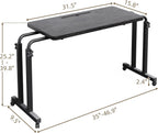 Overbed Table with Wheels, Height Adjustable Hospital Bed Table with Tablet Slot and Edge Stopper, Rolling Over Bed Desk for Recliner, Sofa, Single Bed, Laptop and Meals, Black