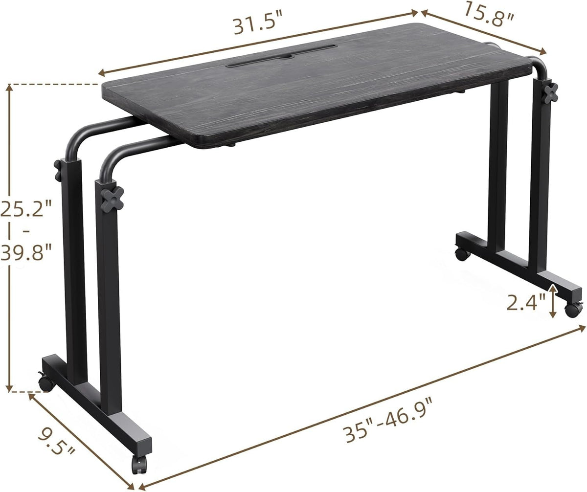 Overbed Table with Wheels, Height Adjustable Hospital Bed Table with Tablet Slot and Edge Stopper, Rolling Over Bed Desk for Recliner, Sofa, Single Bed, Laptop and Meals, Black