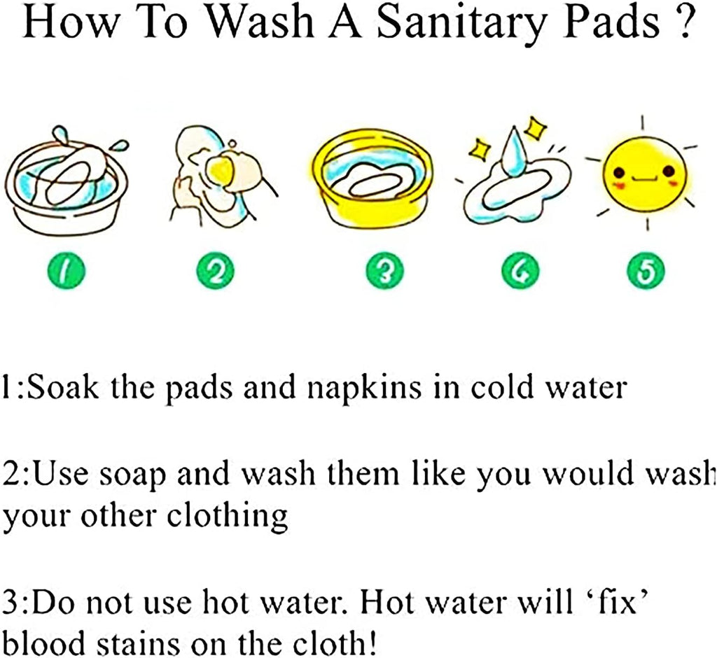 PHOGARY Reusable Menstrual Pads, Washable Night Pads for Abundant Menstrual Flow, Large Pads Set with Wings, Washable, Ideal for Overnight Use
