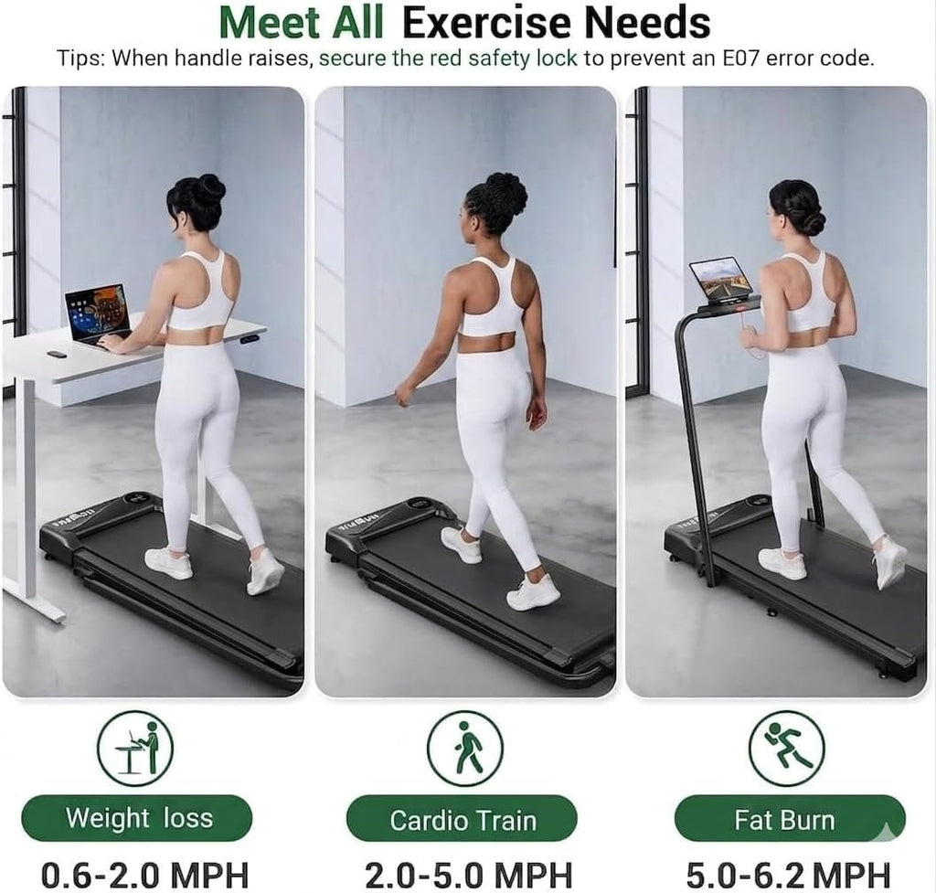 THERUN Walking Pad with Handle Bar, Compact Under Desk Portable Treadmill