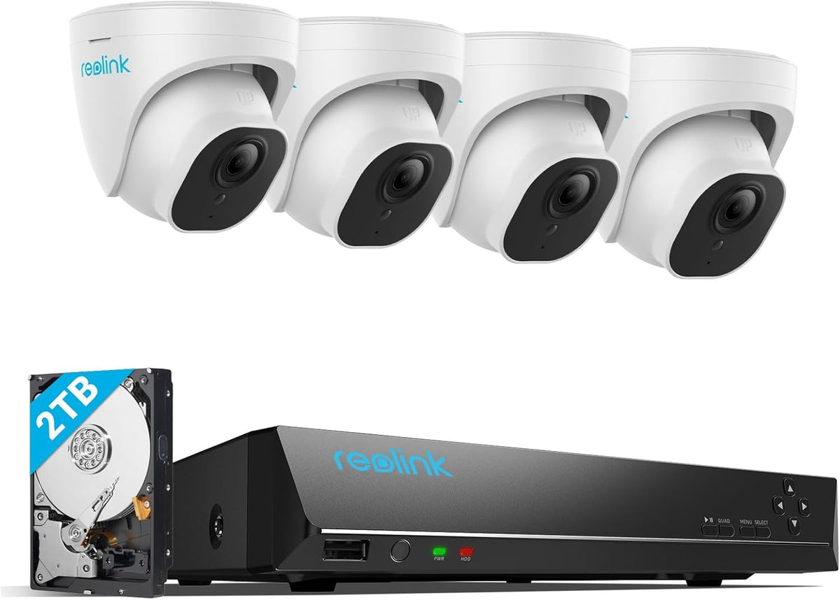 Reolink 5MP PoE Surveillance Cameras Kit, with 4X 5MP People/Vehicle Detection Outdoor PoE IP Cameras and 8CH 4K NVR with 2TB HDD, Continuous Recording, Night Vision, RLK8-520D4-5MP