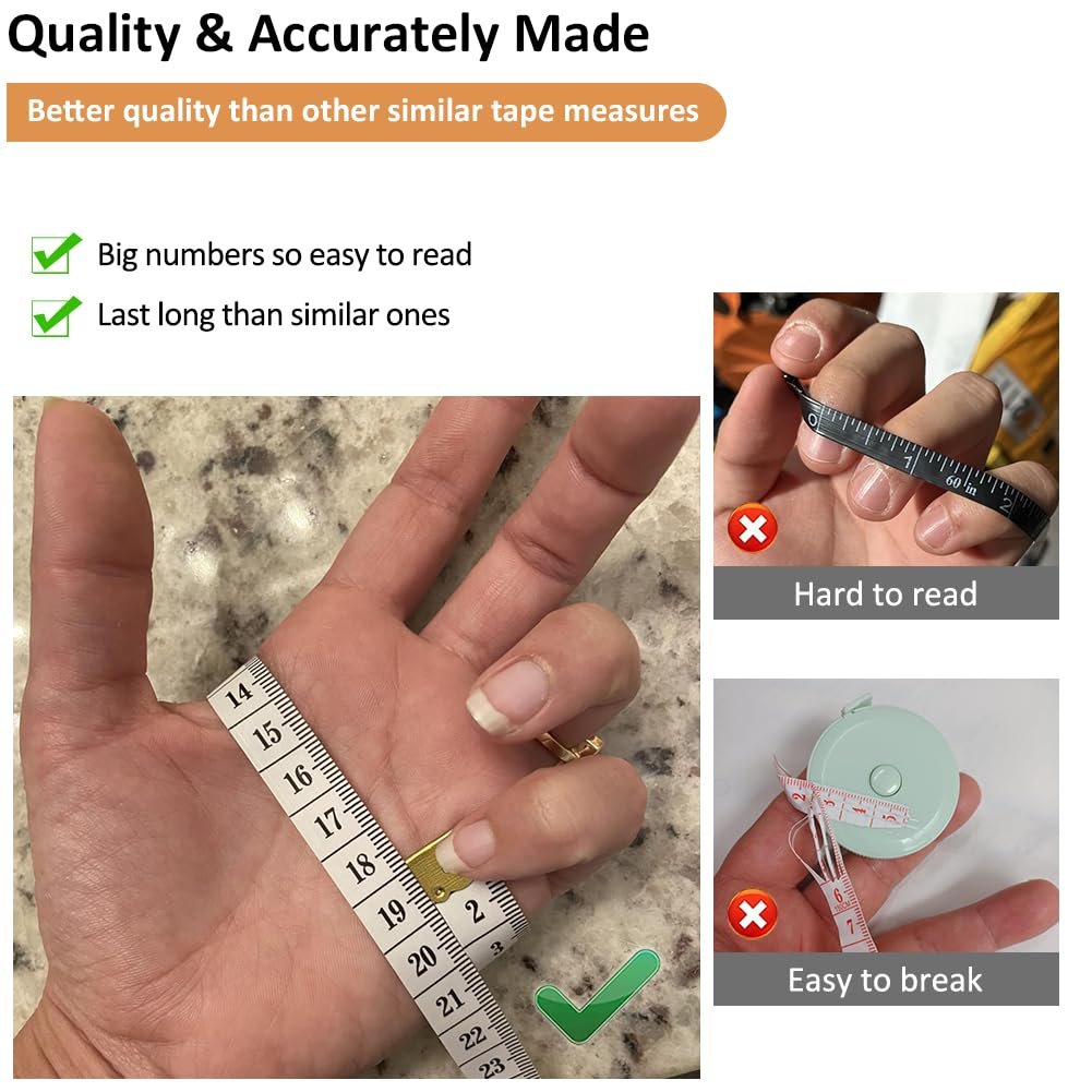 3-Pack Tape Measure Body Double Scale Soft Measuring Tape 60inch (150cm), Flexible Sewing Cloth Craft Fabric Ruler for Body Measurements & Weight Loss, Accurate & Easy to Read Large Clearly Numbers