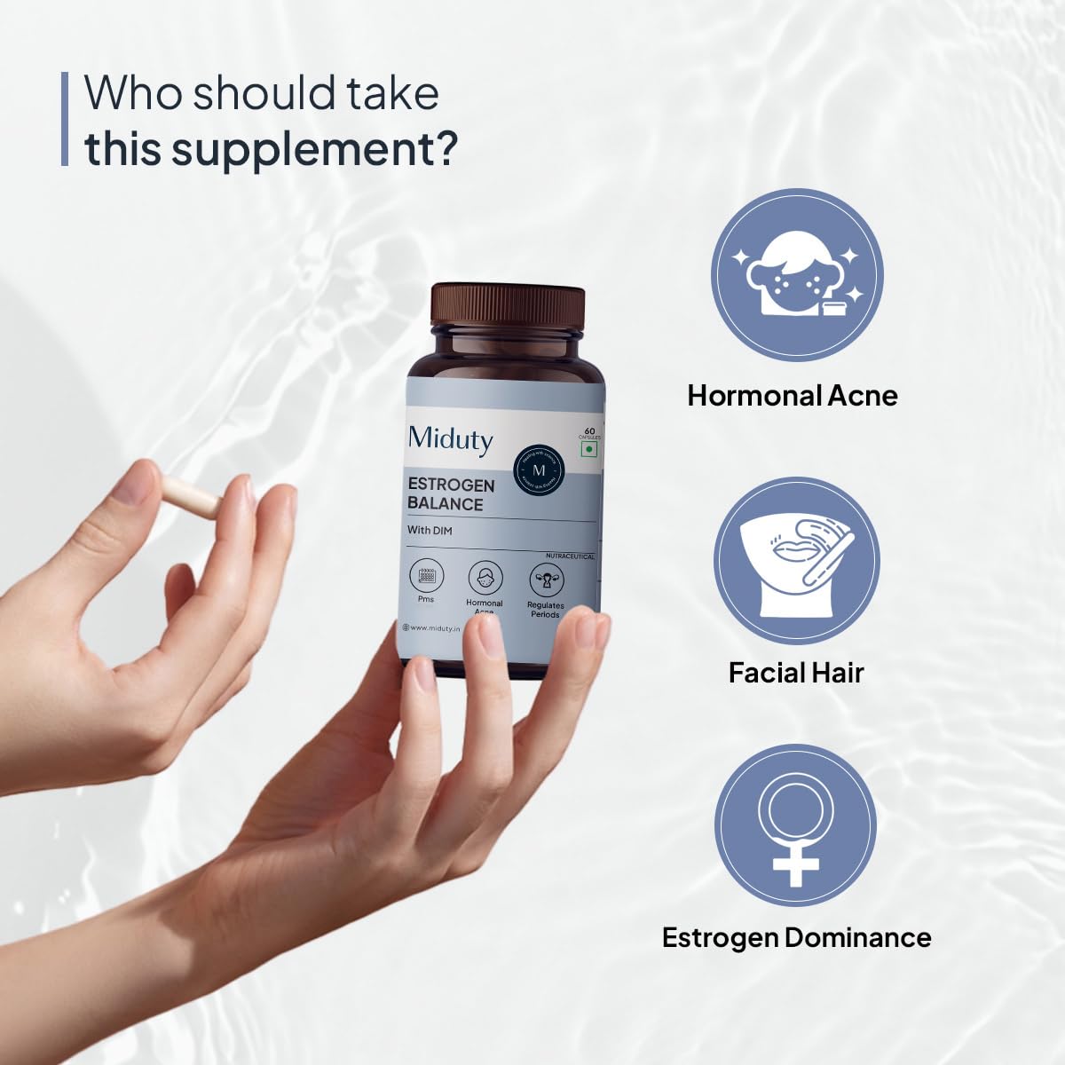 Miduty Estrogen Balance Supplement For Women | Helps in Period & PMS - 60 Capsules
