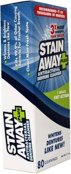 Stain Away Plus Antibacterial Denture Cleanser, 3X More Powerful Than Tablets, Whitens Dentures Like New, 5 Minute Fast Action, Clean Mint Taste, 80 Cleanings, 8.1 oz (Pack of 2)