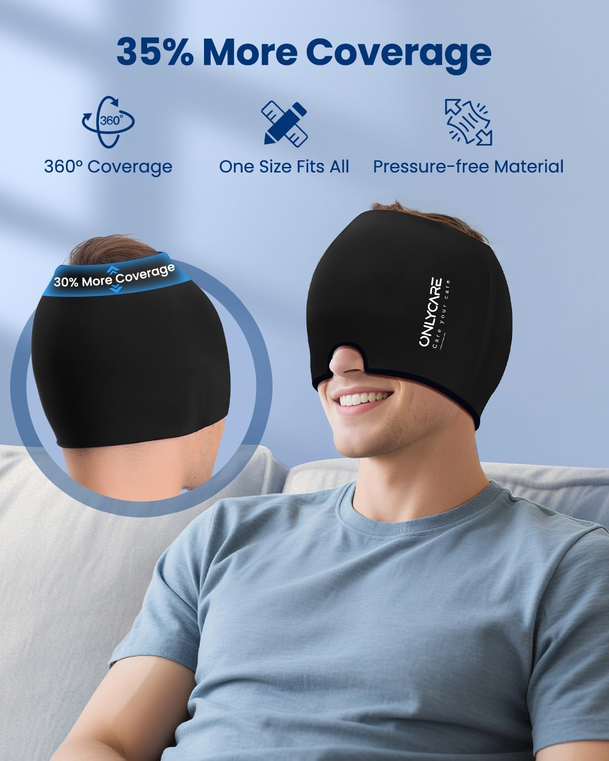 ONLYCARE 2 Pack Migraine Relief Cap, Headache Relief Cap with Odorless Gel | Cooling Hat Head Wrap Soothing Face Ice Pack Mask Products for Tension Stress Hangover & Puffy Eyes, Relaxing Gifts for Women