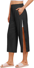 Deyeek Women's Tear Away Breakaway Capri Pants Post Surgery Recovery Hip Knee Ankle Replacement Adaptive Magic Tape Wide Leg