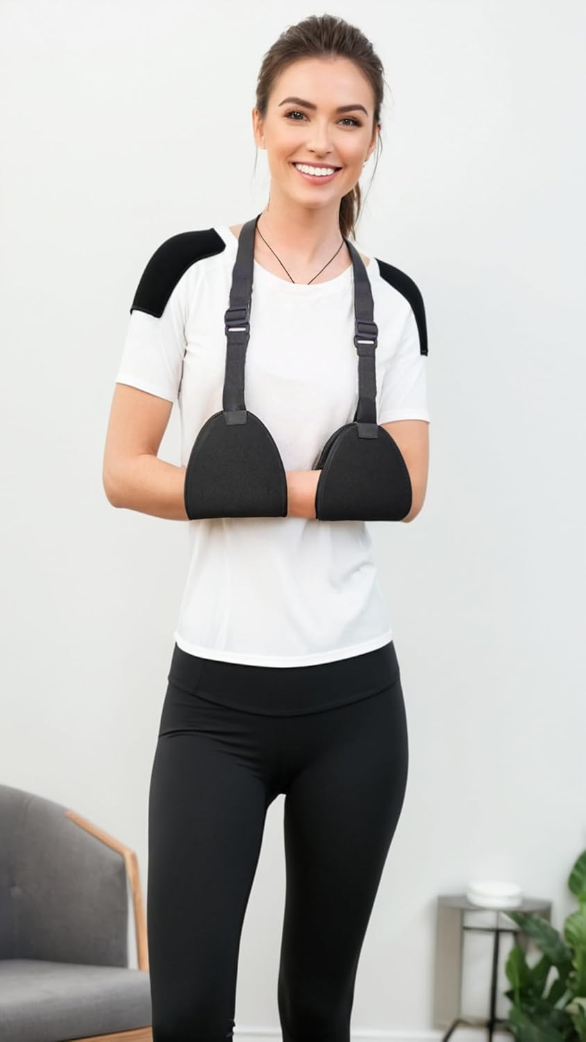Adjustable Arm Support Sling for Rotator Cuff, Subluxation, & Post-Surgery Recovery - Comfortable & Durable Black Brace